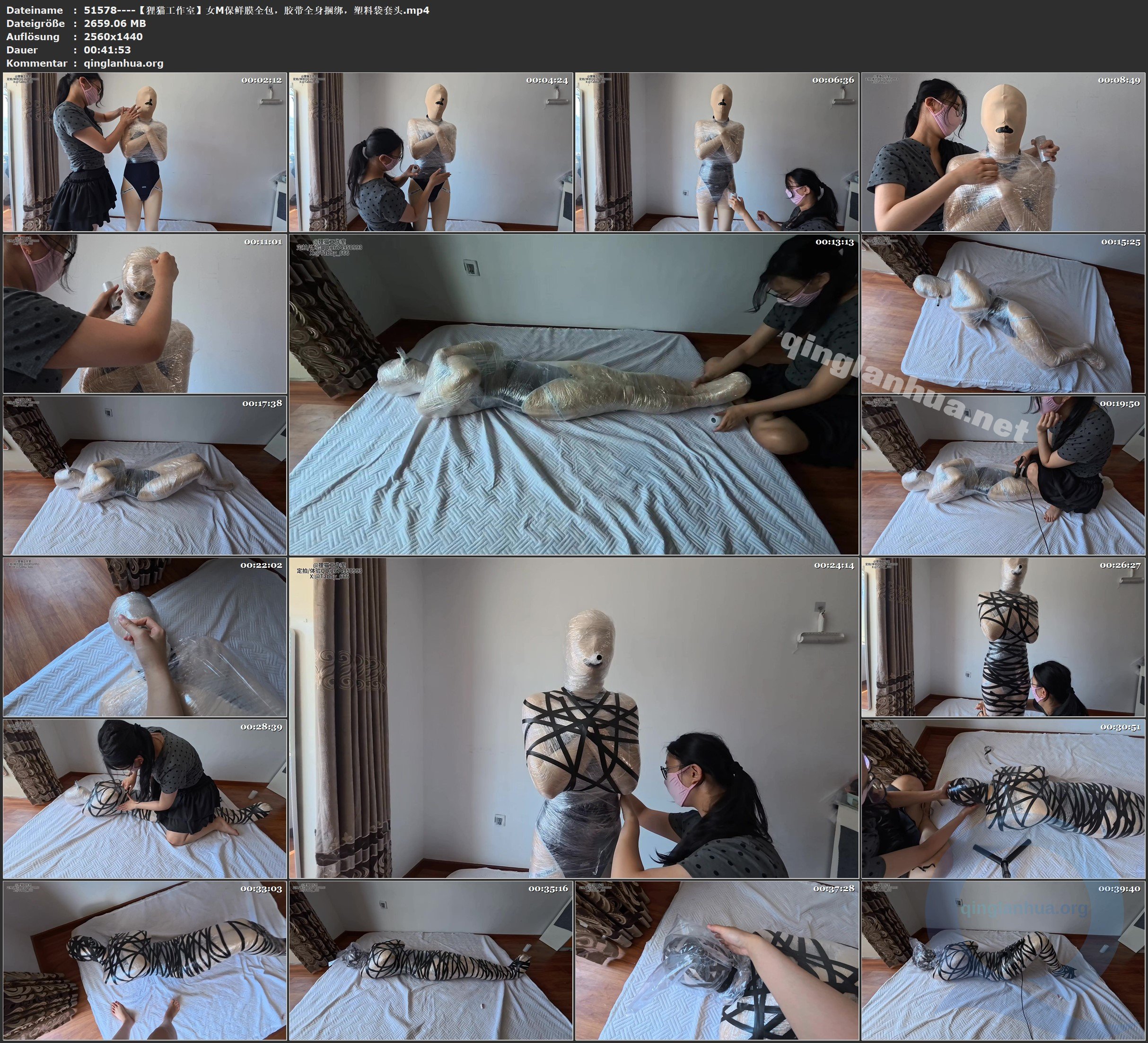 51578----【狸猫工作室】女M保鲜膜全包，胶带全身捆绑，塑料袋套头.jpg